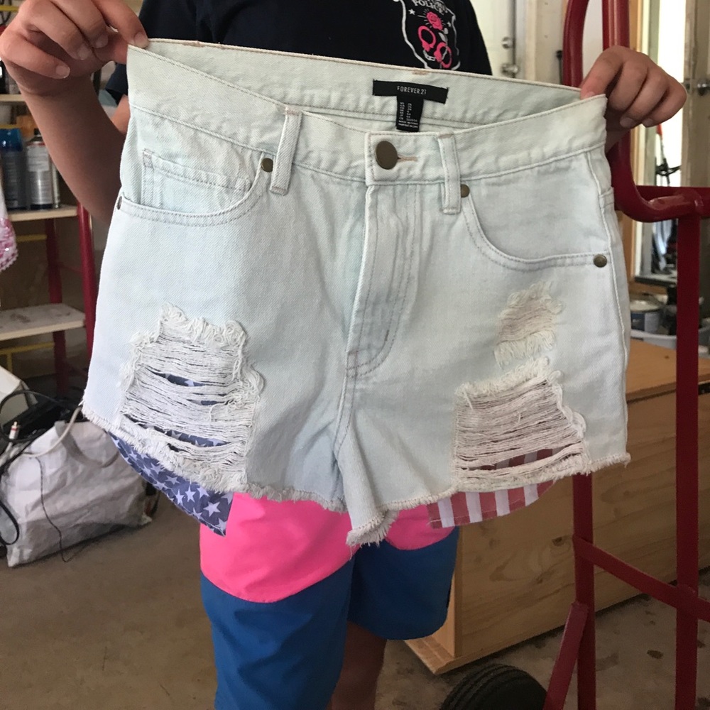 Forever 21 jean shorts with American flag pockets